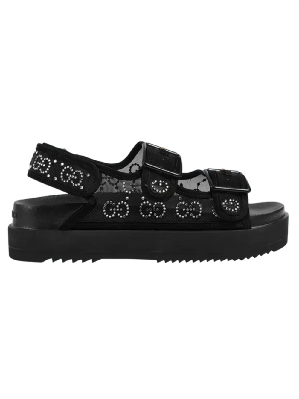 Gucci Black Mesh and Suede GG Crystal Embellished Platform Sandals 37